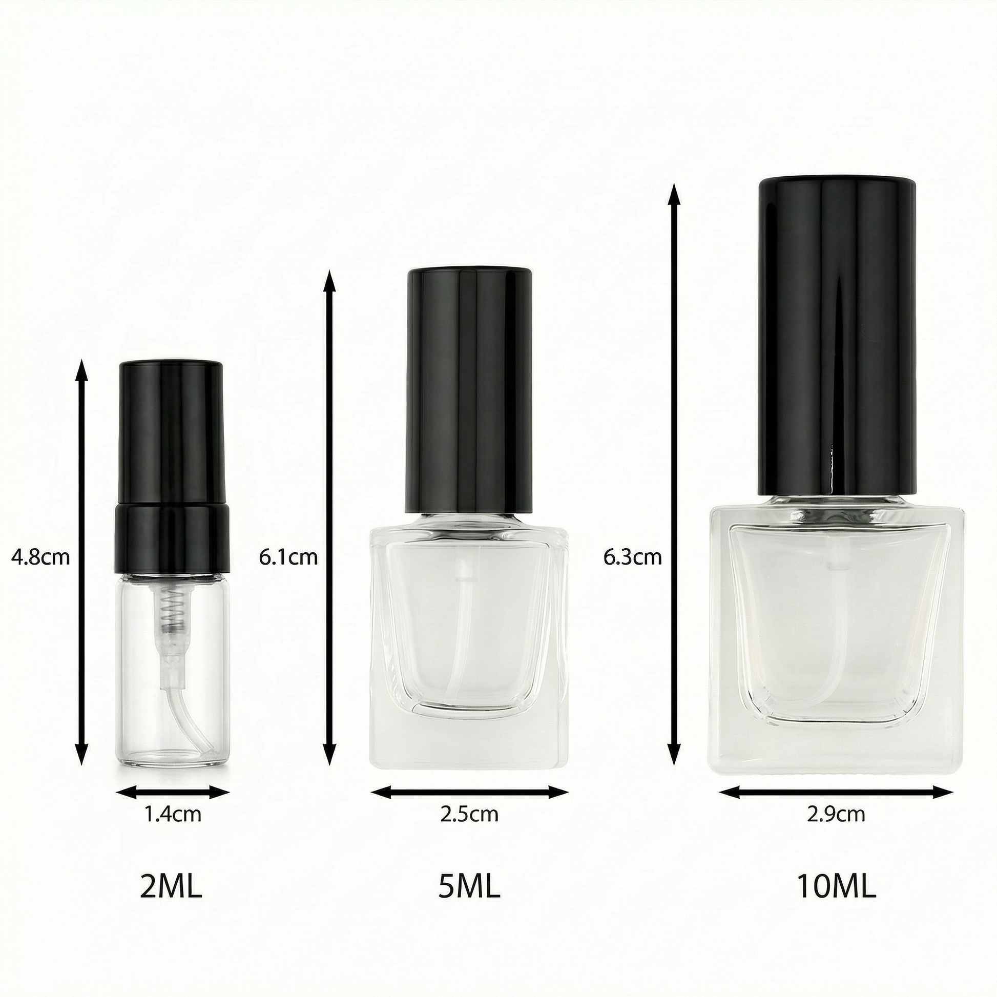 5 ml and 10 ml empty perfume decant bottles with size dimensions